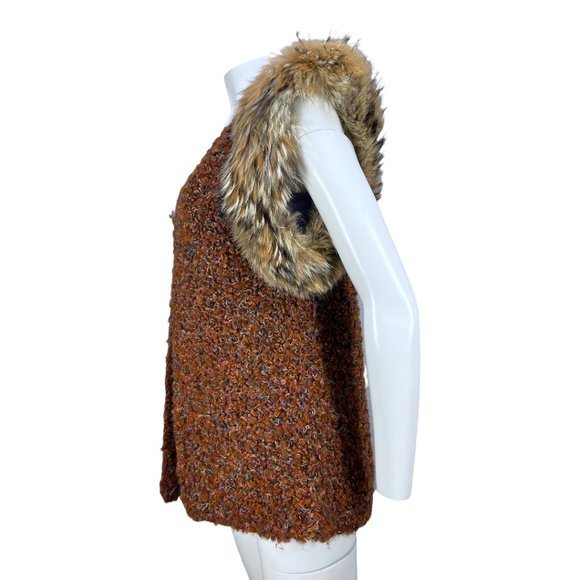 VTG Late 80's ANN WI Brown & Multi Color Hand Knit Vest with Faux Fur Sleeves M - Picture 10 of 10